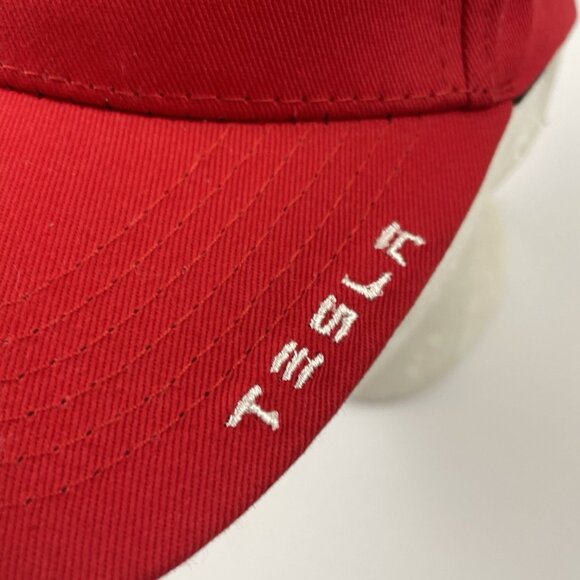 TESLA Baseball Hat Cap Strapback Red White Embroidery - Picture 6 of 8